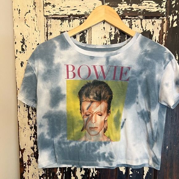 Women’s David Bowie Aladdin Sane crop tie die T-shirt. Size Small. - Picture 1 of 4
